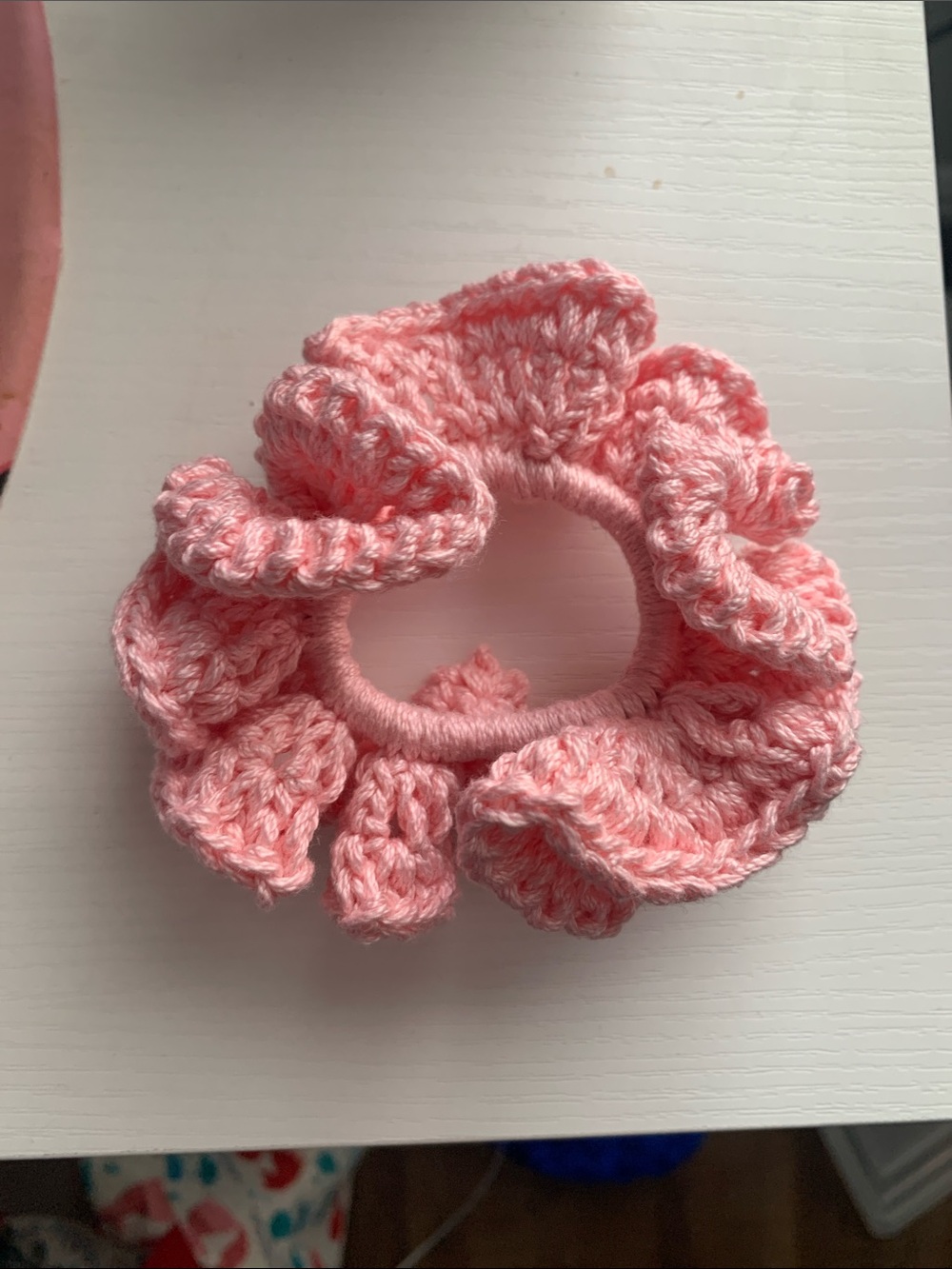 handmade crochet pink scrunchie